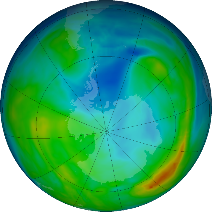 Antarctic ozone map for 29 May 2016